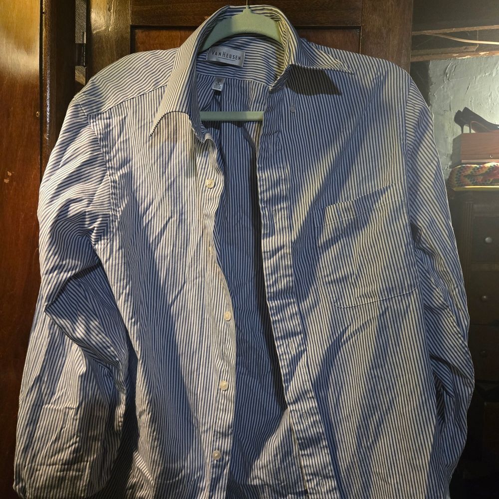 Blue and White Striped Button-Up Shirt